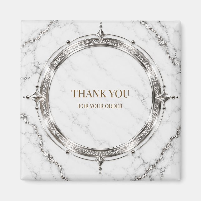 Modern Marble Silver Square Gift Box Label Magnet (Front)