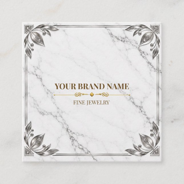 Modern Marble Silver Square Ring Display Card (Front)