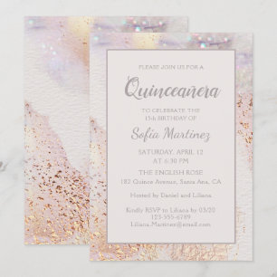 Modern Marble Sparkle Quinceañera Invitation