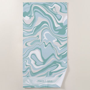 Modern Marble Turquoise Coastal Beach Sea Name Towel