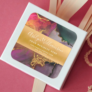 Modern marble watercolor gold pink purple green square sticker