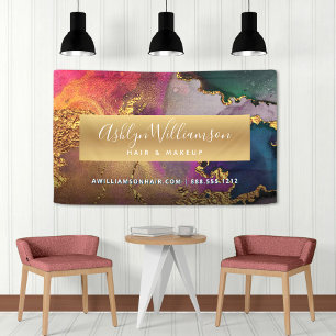 Modern marble watercolor gold purple green blue banner