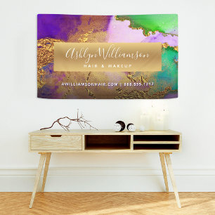 Modern marble watercolor gold purple green stylist banner