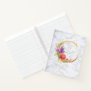 Modern Marble Watercolor Golden Monogram Letter C Notebook