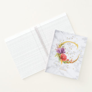 Modern Marble Watercolor Golden Monogram Letter C Notebook