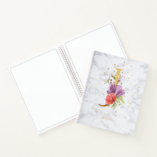 Modern Marble Watercolor Golden Monogram Letter J Notebook