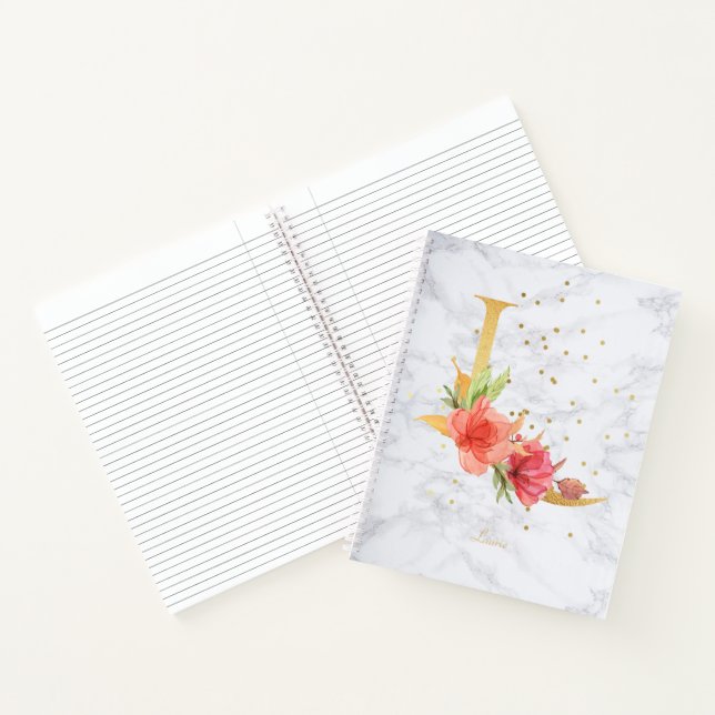 Modern Marble Watercolor Golden Monogram Letter L Notebook (Inside)