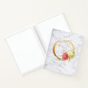 Modern Marble Watercolor Golden Monogram Letter O Notebook