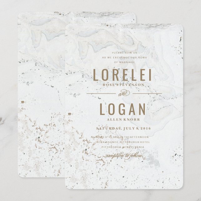 Modern Marble Wedding Invitation | Gold (Front/Back)