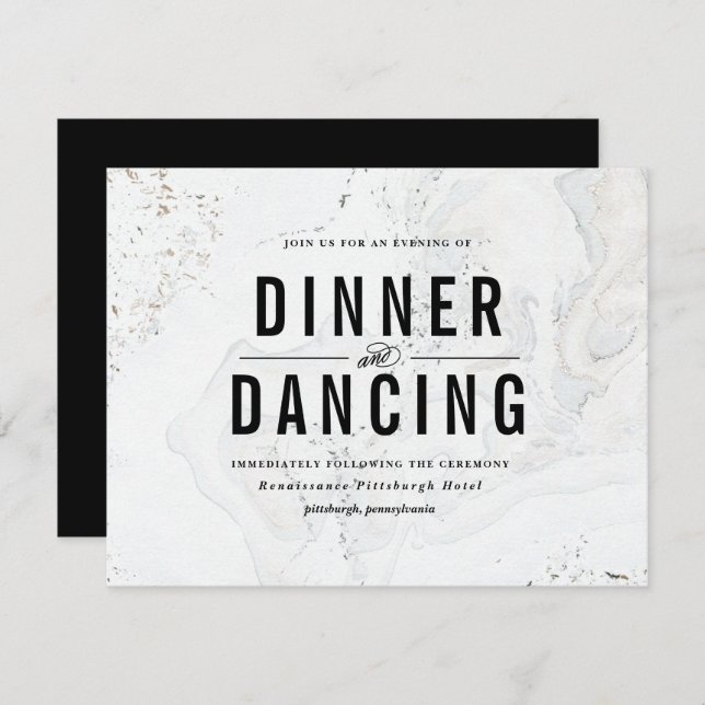 Modern Marble Wedding Reception Card | Black (Front/Back)