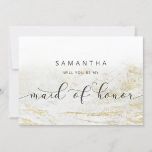 Modern Marble White Maid of Honour Proposal Card