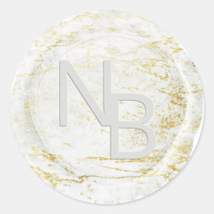 Modern Marble White Monogrammed Wax Seal Sticker
