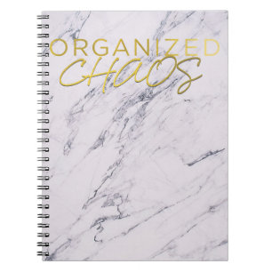 Modern Marble Yellow Gold Organised Chaos Spiral Notebook