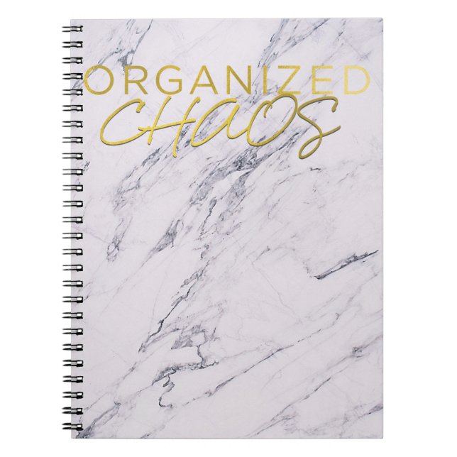 Modern Marble Yellow Gold Organised Chaos Spiral Notebook (Front)