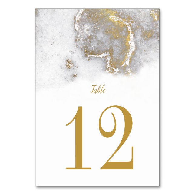 Modern Marbled Grey and Gold Wedding Table Cards (Front)