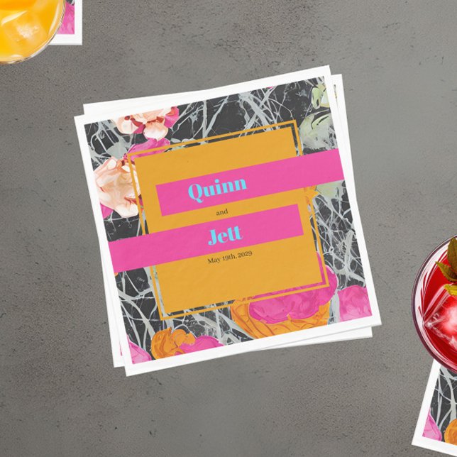 Modern Marbled Maximalist Floral Wedding Napkin (Creator Uploaded)