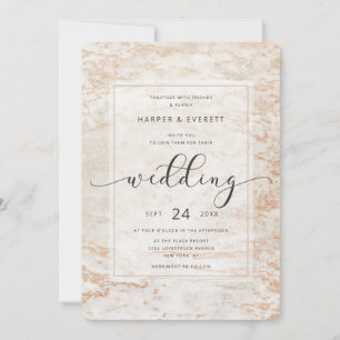 Modern Marbles in Beige with Copper Veins Wedding Invitation