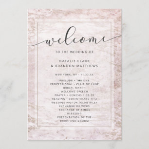 Modern Marbles in Mauve Rose Gold Wedding Ceremony Programme