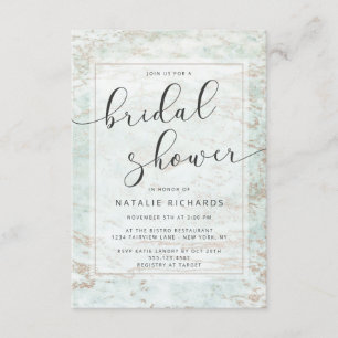 Modern Marbles in Mint with Copper Bridal Shower Invitation