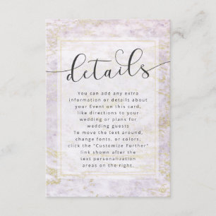 Modern Marbles in Violet with Gold Wedding Details Enclosure Card