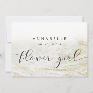 Modern Marbles in White Flower Girl Proposal Card