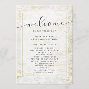 Modern Marbles in White with Gold Wedding Ceremony Programme