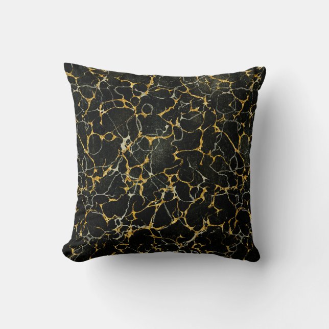 Modern Marbling Marble Black Grey n Gold Veins Cushion (Front)