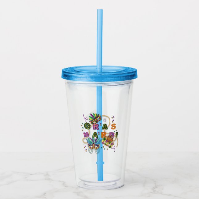 Modern Mardi Gras Acrylic Tumbler (Front)