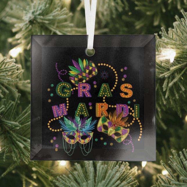 Modern Mardi Gras Glass Tree Decoration (Insitu)