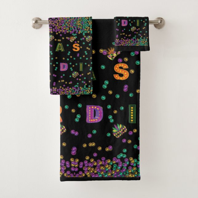 Modern Mardi Gras Pattern Bath Towel Set (Insitu)