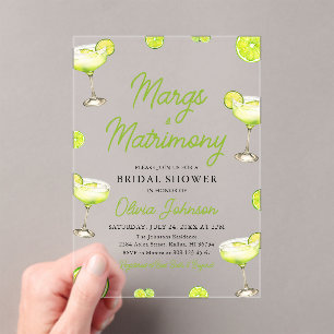 Modern Margs & Matrimony Cocktail Bridal Shower Acrylic Invitations
