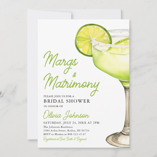 Modern Margs & Matrimony Cocktail Bridal Shower Invitation (Front)