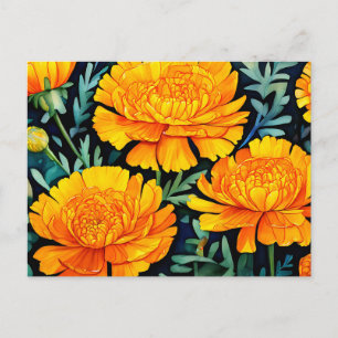 Modern Marigold Watercolor Pattern Postcard