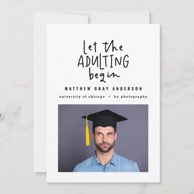 Modern marker pen adulting photo graduation announcement (Front)