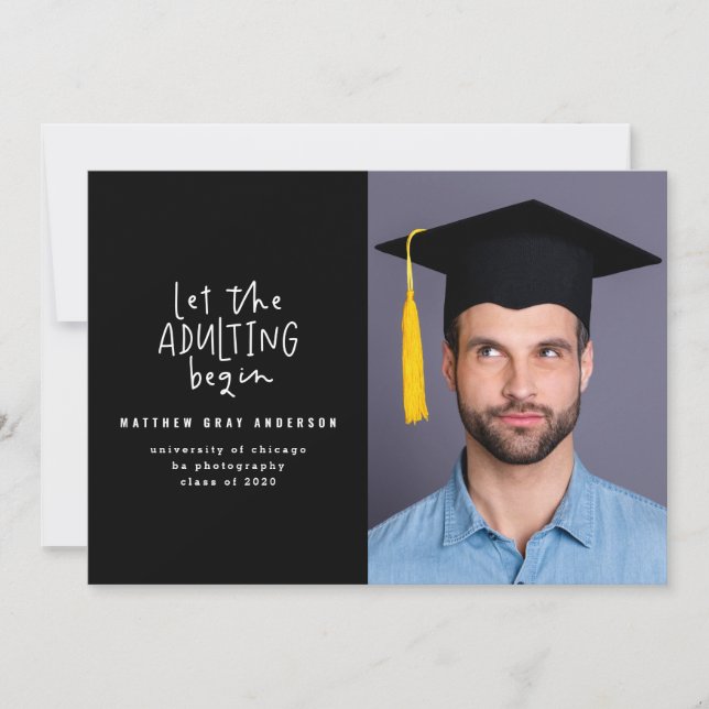 Modern marker pen adulting photo graduation announcement (Front)