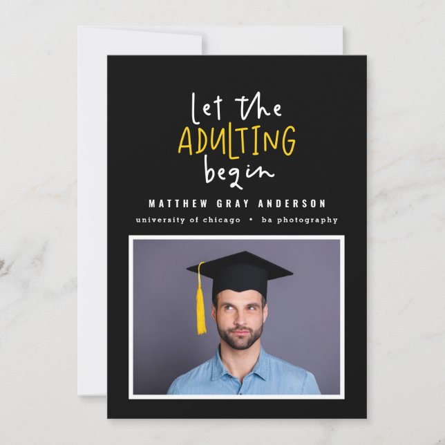 Modern marker pen adulting photo graduation announcement (Front)