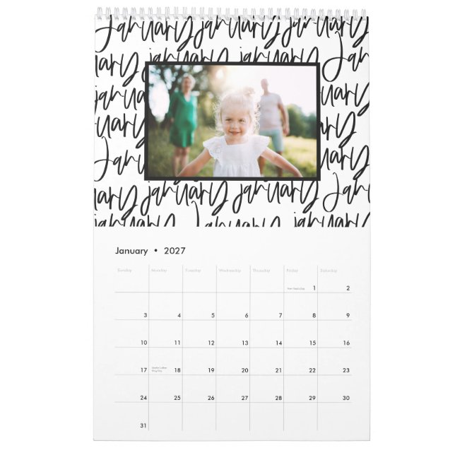 Modern marker pen photo script calendar (Jan 2027)