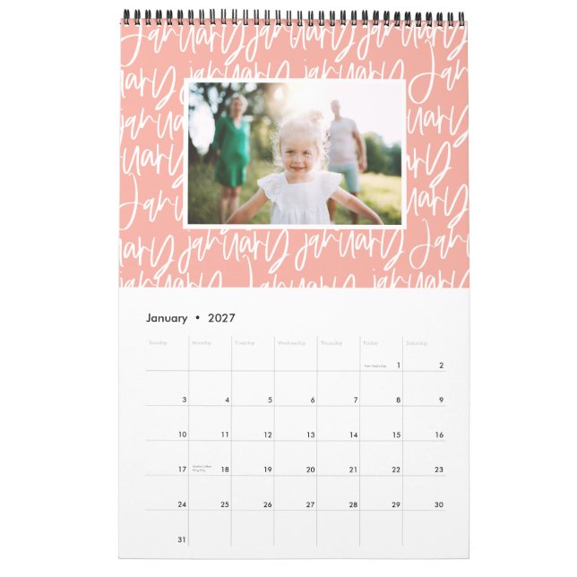Modern marker pen photo script calendar (Jan 2027)