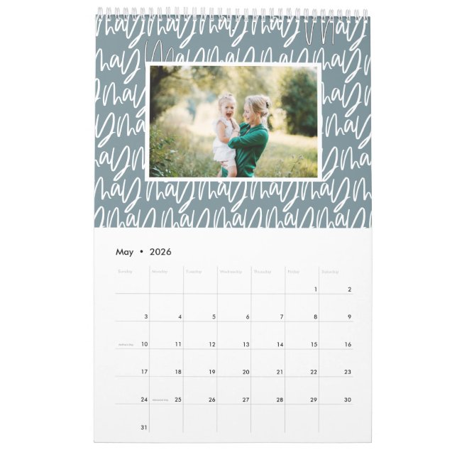 Modern marker pen photo script calendar (May 2026)