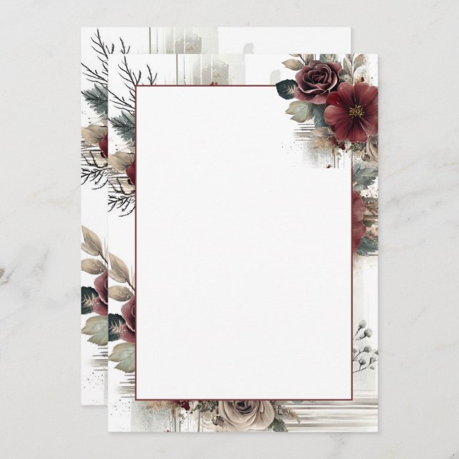 Modern Maroon Floral Blank Wedding  Invitation (Front/Back)
