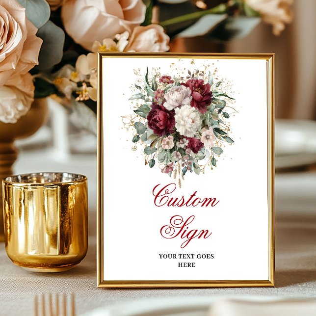 Modern Maroon Flowers Eucalyptus Gold Custom Poste Poster (Modern Maroon Flowers Eucalyptus Gold Custom Poster)
