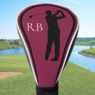 Modern Maroon Monogram Golf Head Cover For Men