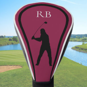 Modern Maroon Monogram Golf Head Cover For Men