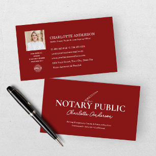Modern Maroon Notary Public Photo Business Card