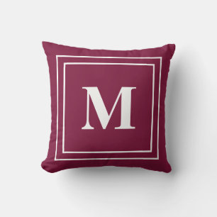 Modern Maroon Red Monogram Cushion