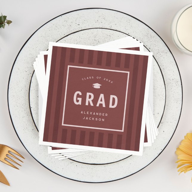 Modern Maroon Red Sporty Stripes Graduation Party Napkin (Creator Uploaded)
