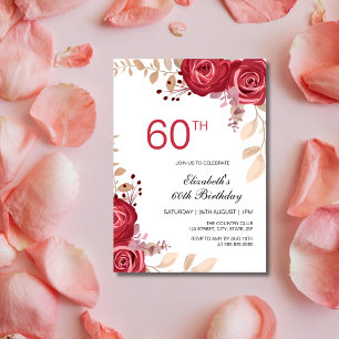 Modern Maroon Rose Spring Floral Greenery Birthday Invitation