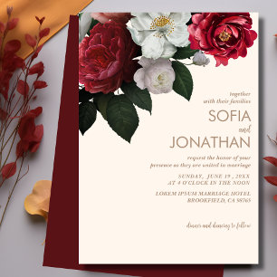 Modern Maroon Rustic Floral Fall Wedding Invitation