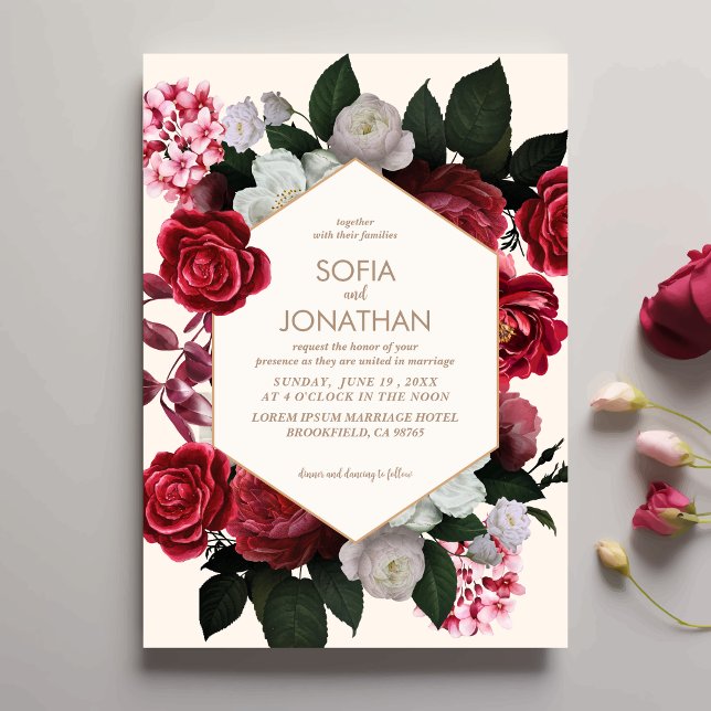 Modern Maroon Rustic Floral Fall Wedding  Invitation (Creator Uploaded)