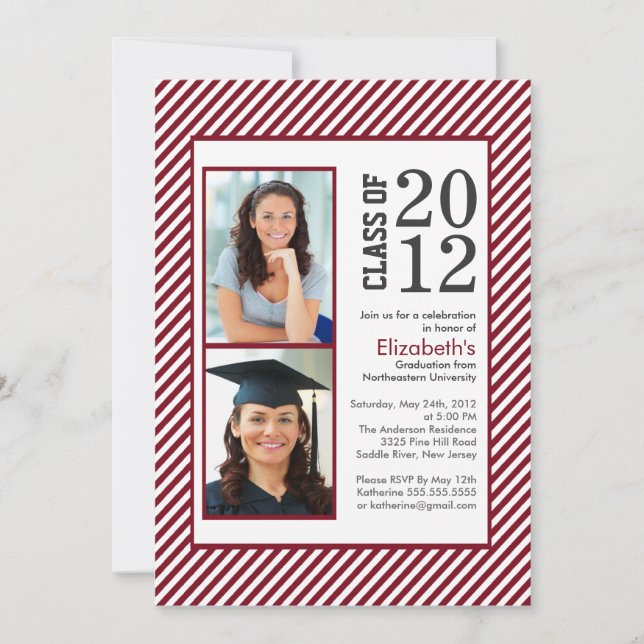 Modern Maroon Stripes Photo Graduation invitation (Front)